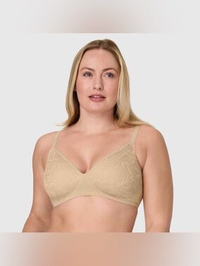 NWT Bali Women's Breathe Wirefree Bra with Foam - Taupe Size Large